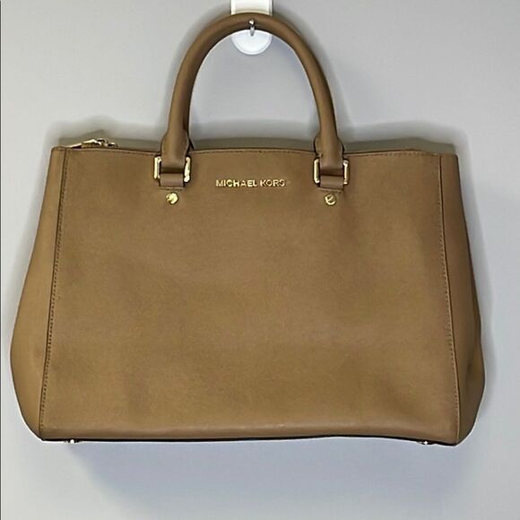 Michael Kors Saffiano LeatherTan Satchel with Gold Hardware - Picture 1 of 16